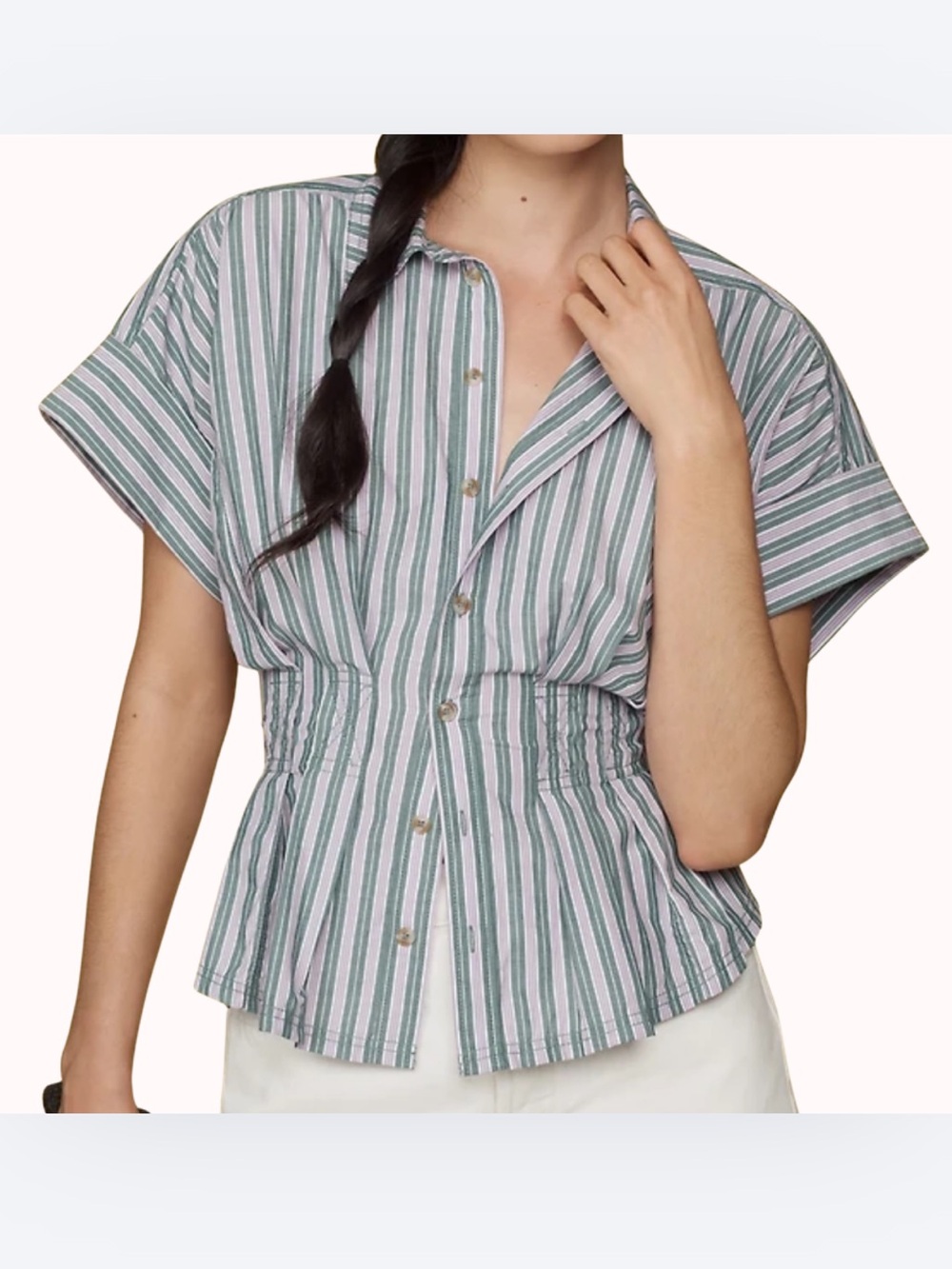 Anthropologie The Bobbie Short-Sleeve Fitted-Waist Blouse by Pilcro - Size S